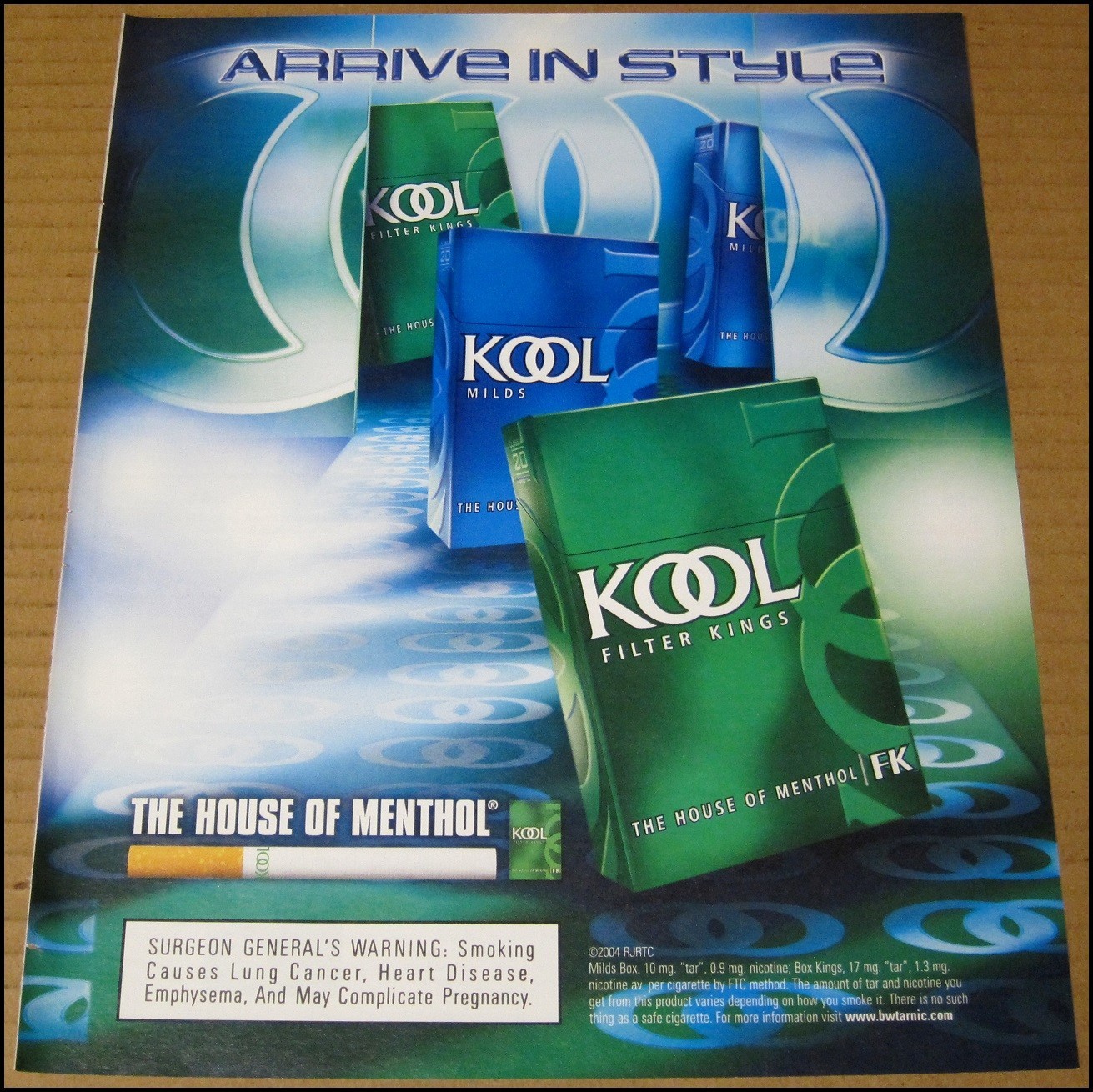 2004 KOOL Cigarettes Print Ad 10″ x 12″ Advertisement The House of Menthol Kings
