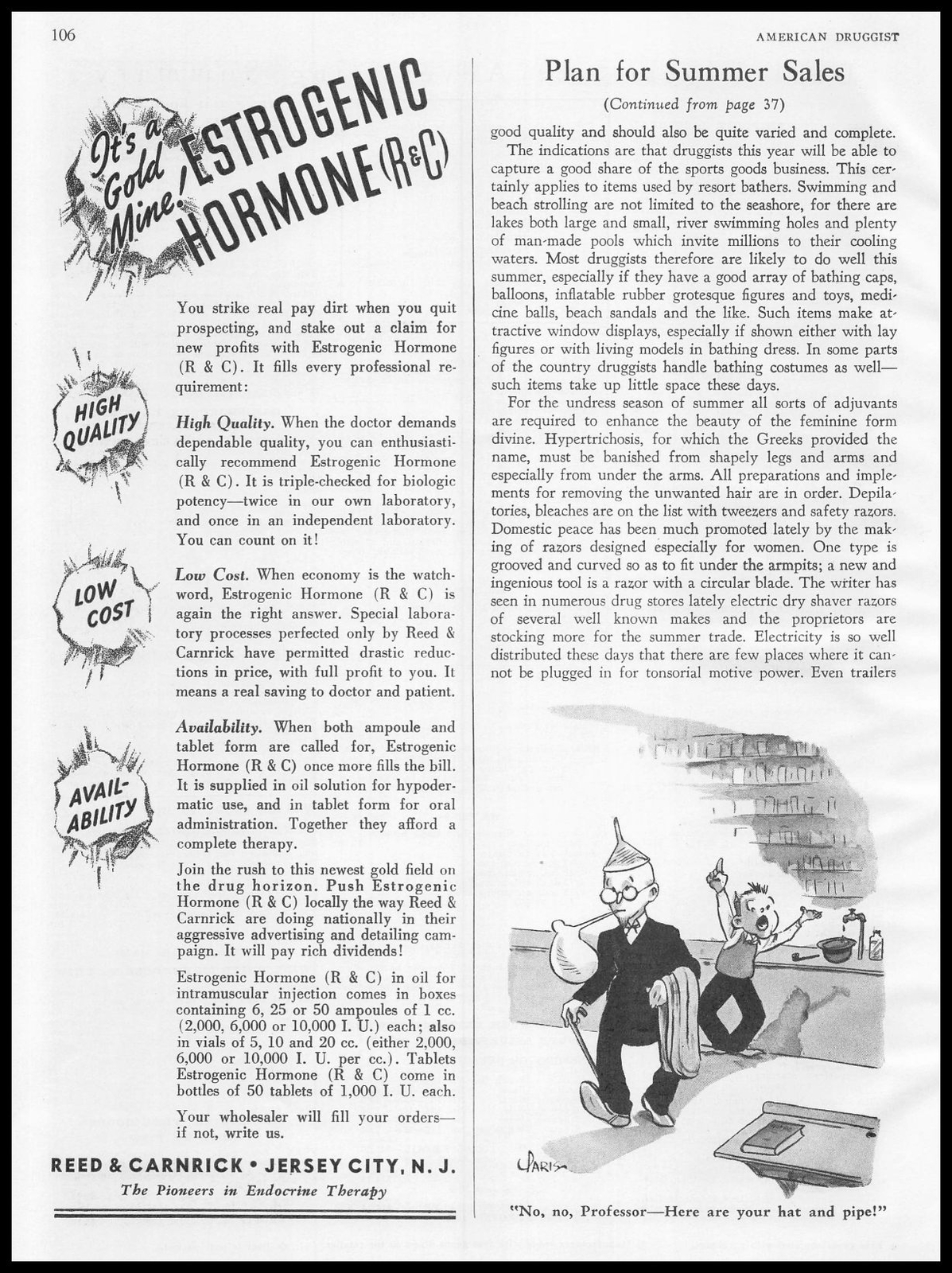 1939 Reed & Carnrick Jersey City New Jersey Estrogenic Hormones Vintage Print Ad
