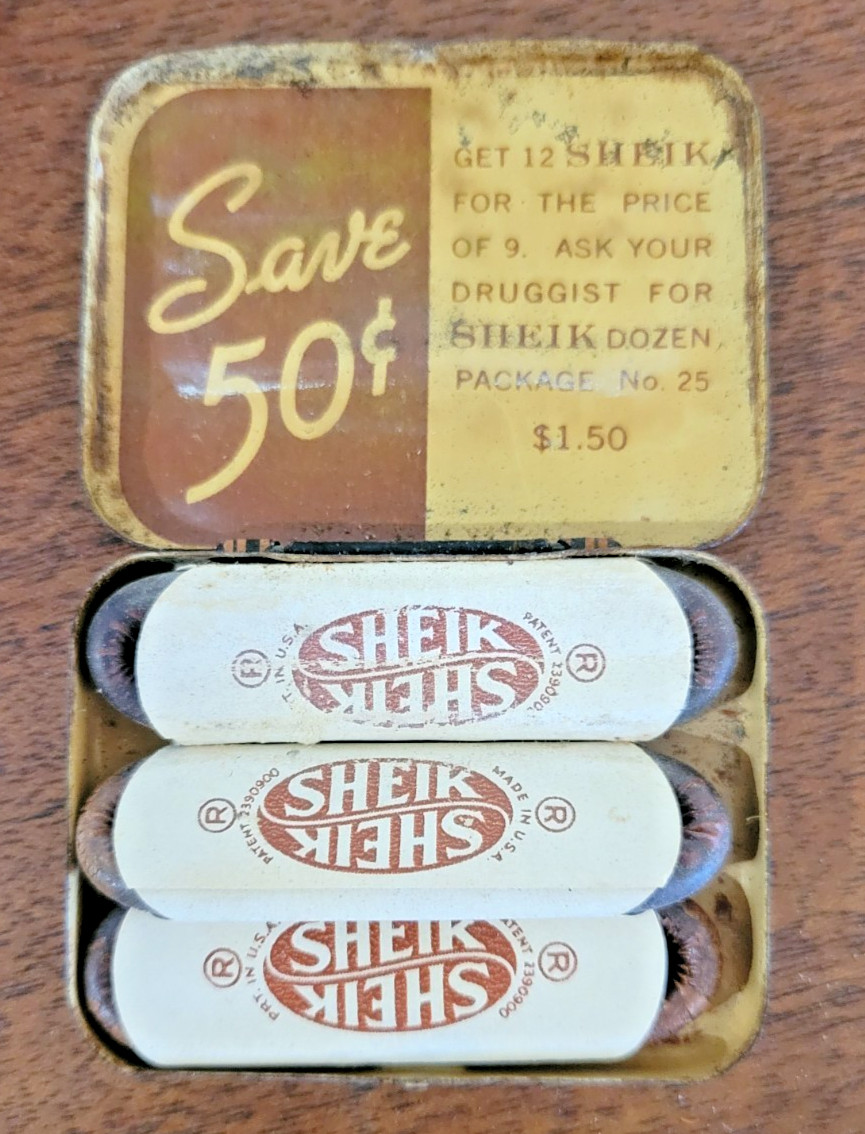 Vintage SHEIK Condom Tin Advertising Julius Schmid Inc. Prophylactic / Rubbers