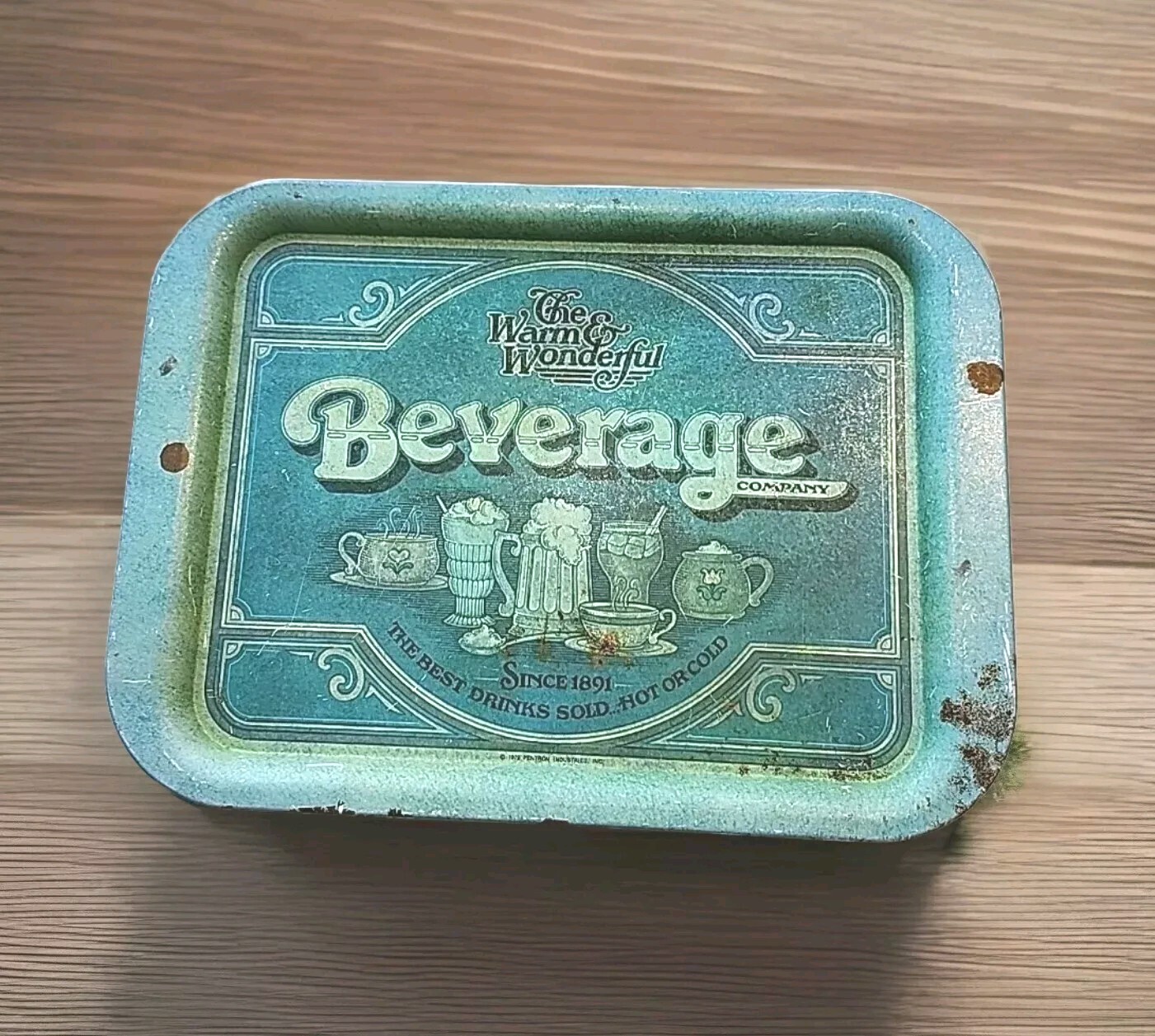 Vtg Seafoam Green Blue Beverage Bar Tray Serving Tray Farmhouse Decor Patina-hh