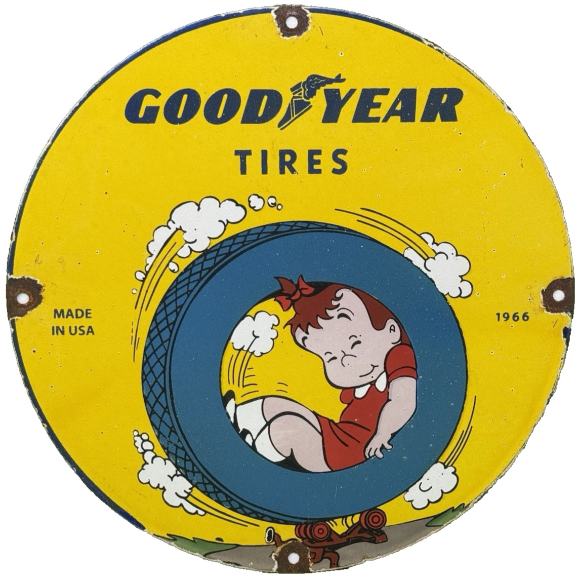 VINTAGE GOODRICH SILVERTOWN TIRES PORCELAIN SIGN GAS OIL DISNEY MICKEY FIRESTONE