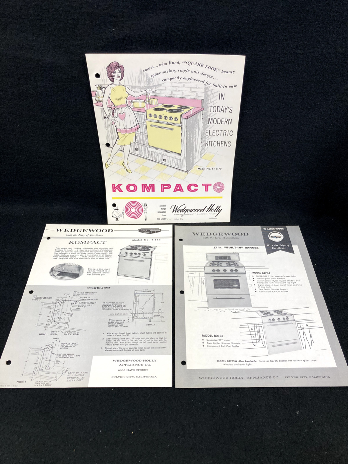 1963 WEDGEWOOD GAS & ELECTRIC BUILT-IN STOVES SELL SHEETS, LOT OF 3