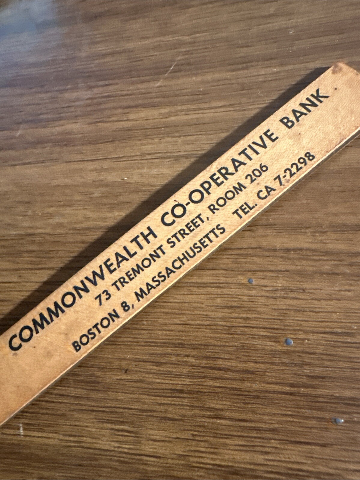 Vintage Wood Ruler, Commonwealth Cooperative Bank Tremont St., Boston 6 Inch