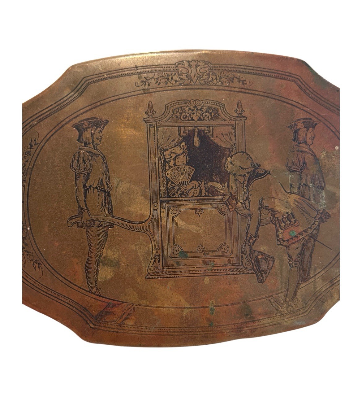 Vintage Schrafft’s Candy Box Hinged Boston MA Brass With Etched Queen Design