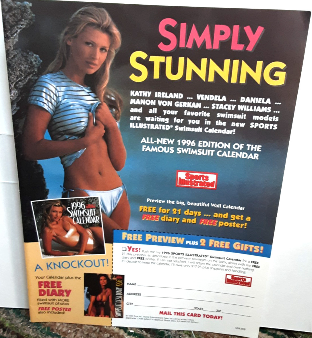 1995 Sports Illustrated Swimsuit Calendar Print Ad Surf’s Up Double Sided
