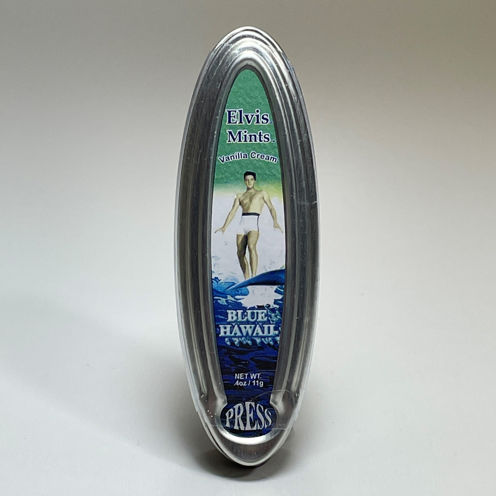 Elvis Presley Vanilla Cream Mints Tin Surfboard with Blue Hawaii – NEW SEALED