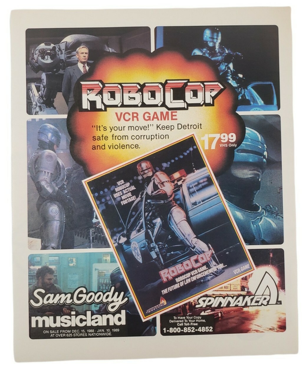 1989 ROBOCOP VCR GAME PRINT AD Original Vintage Full Color Sam Goody