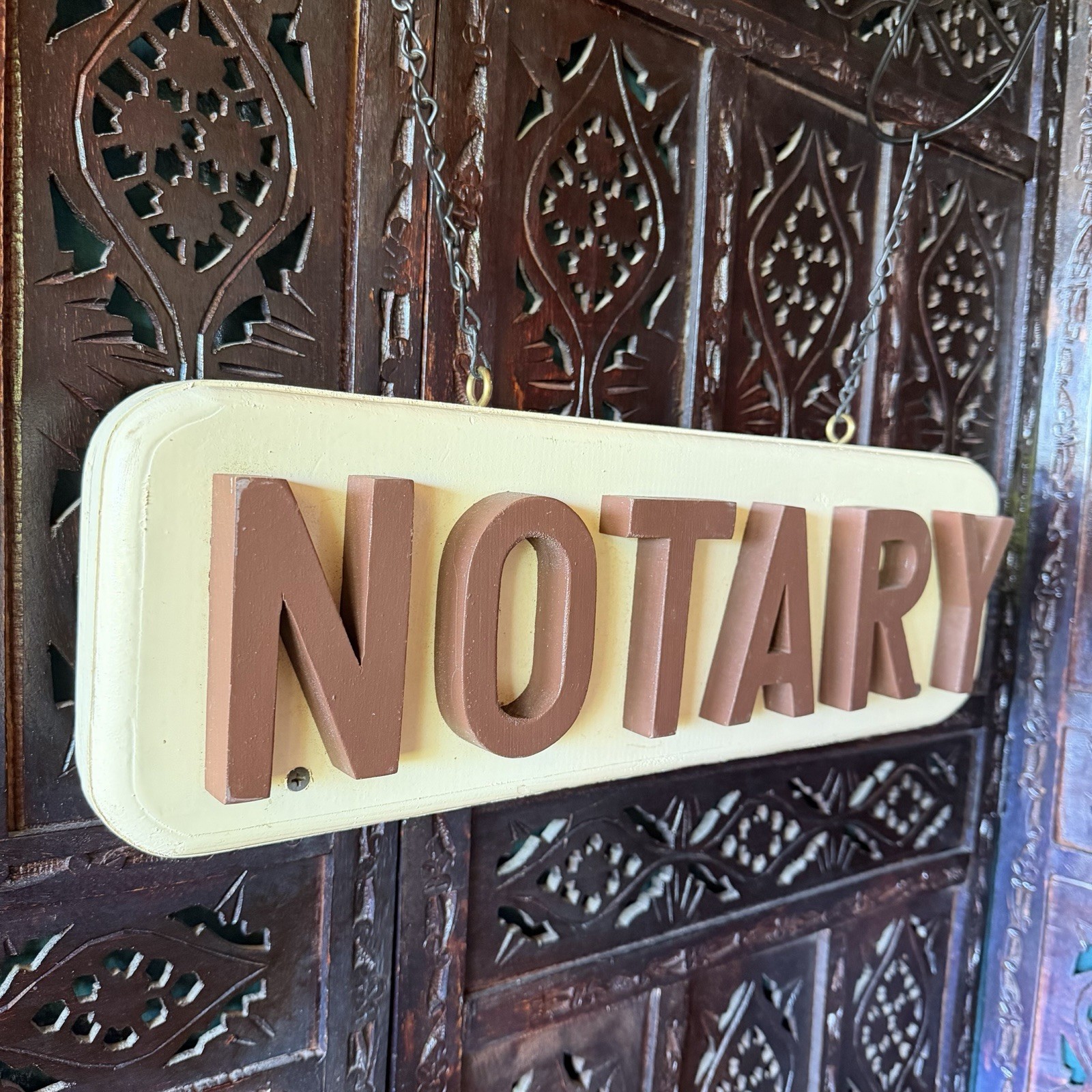 VTG MCM Solid Wood NOTARY Hanging Sign Double Sided Raised 3D Letters