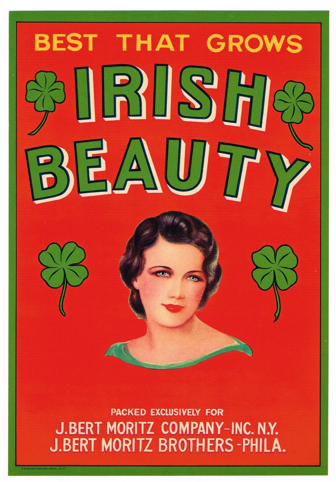 ORIGINAL CRATE LABEL IRISH BEAUTY LASS PHILADELPHIA NEW YORK 1950S IRELAND