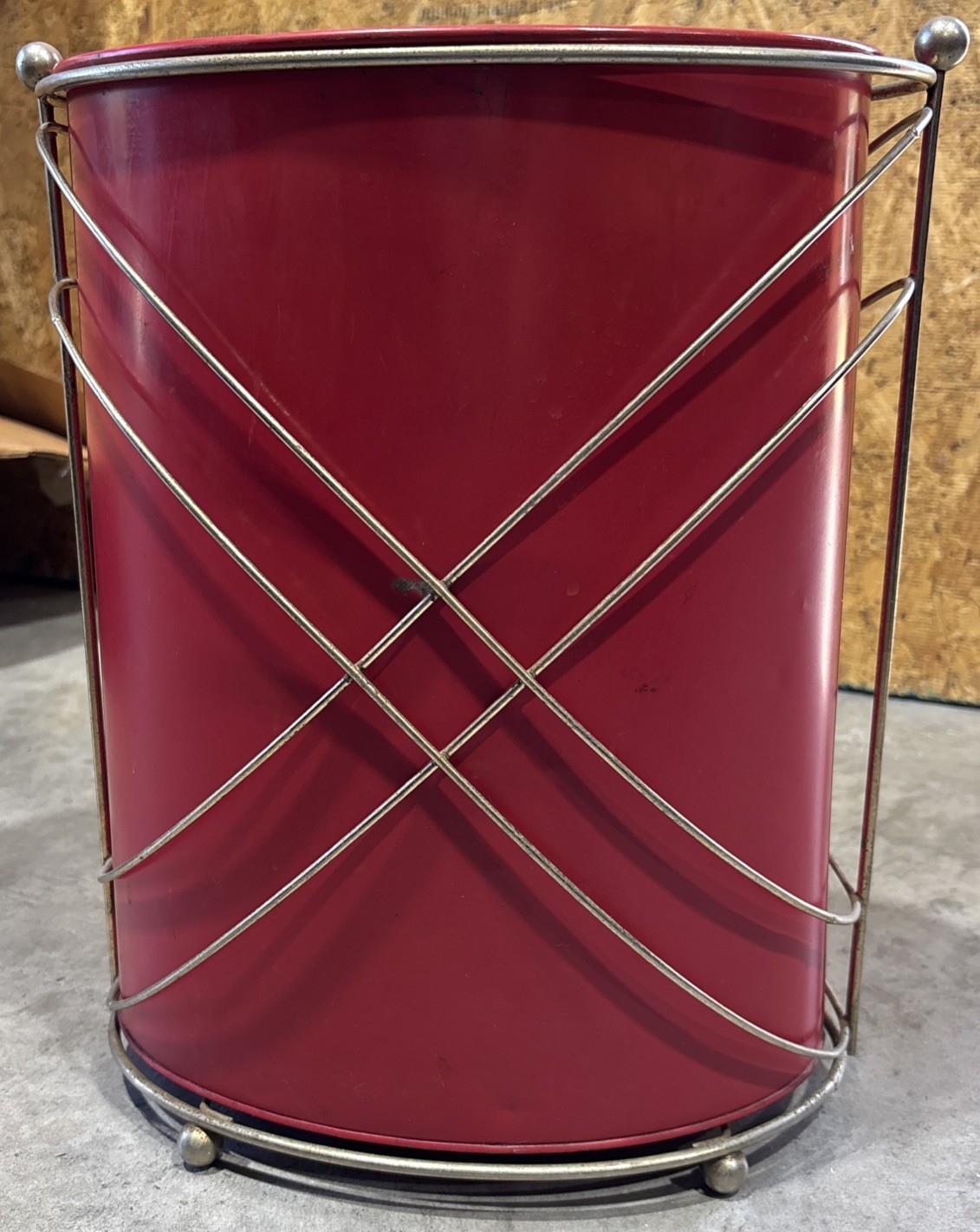 Vintage * RANSBURG* Atomic Age Tin Trash Can W/wire Cradle