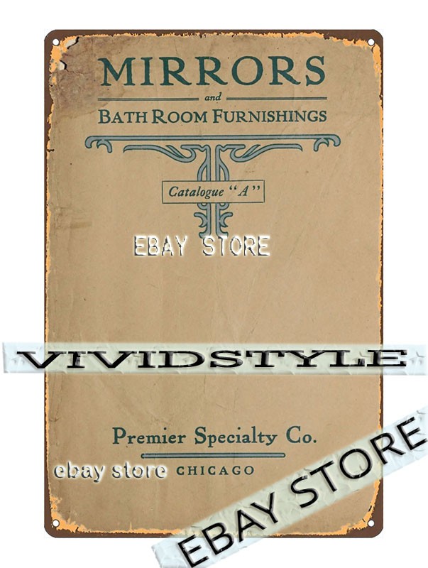 Tin Sign 1910 Mirrors Bath Room Furnishings Interior Decor home kitchen art