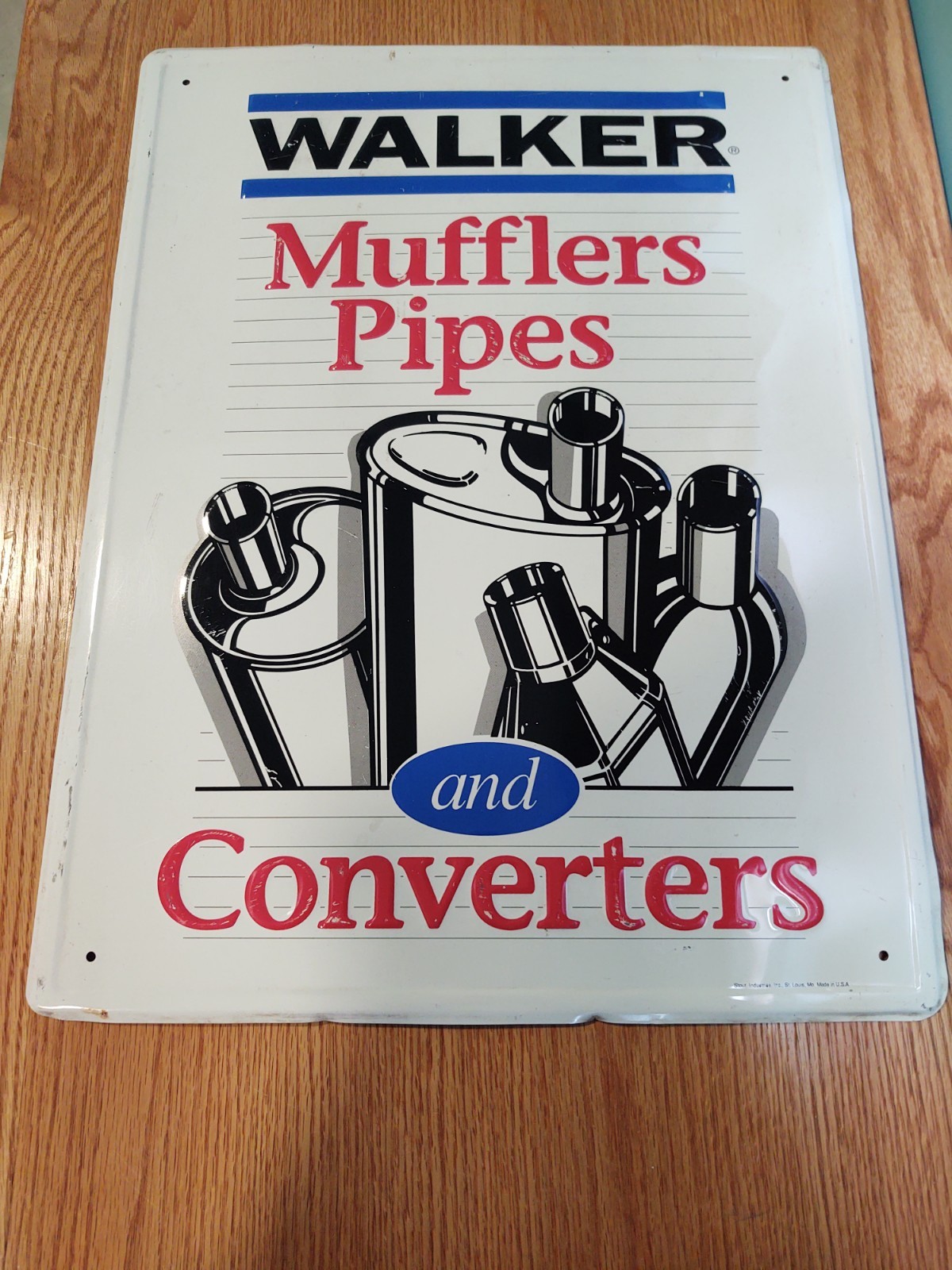 Vintage Walker Muffles & Pipes & Converters 24″X 18″ Embossed Metal Sign