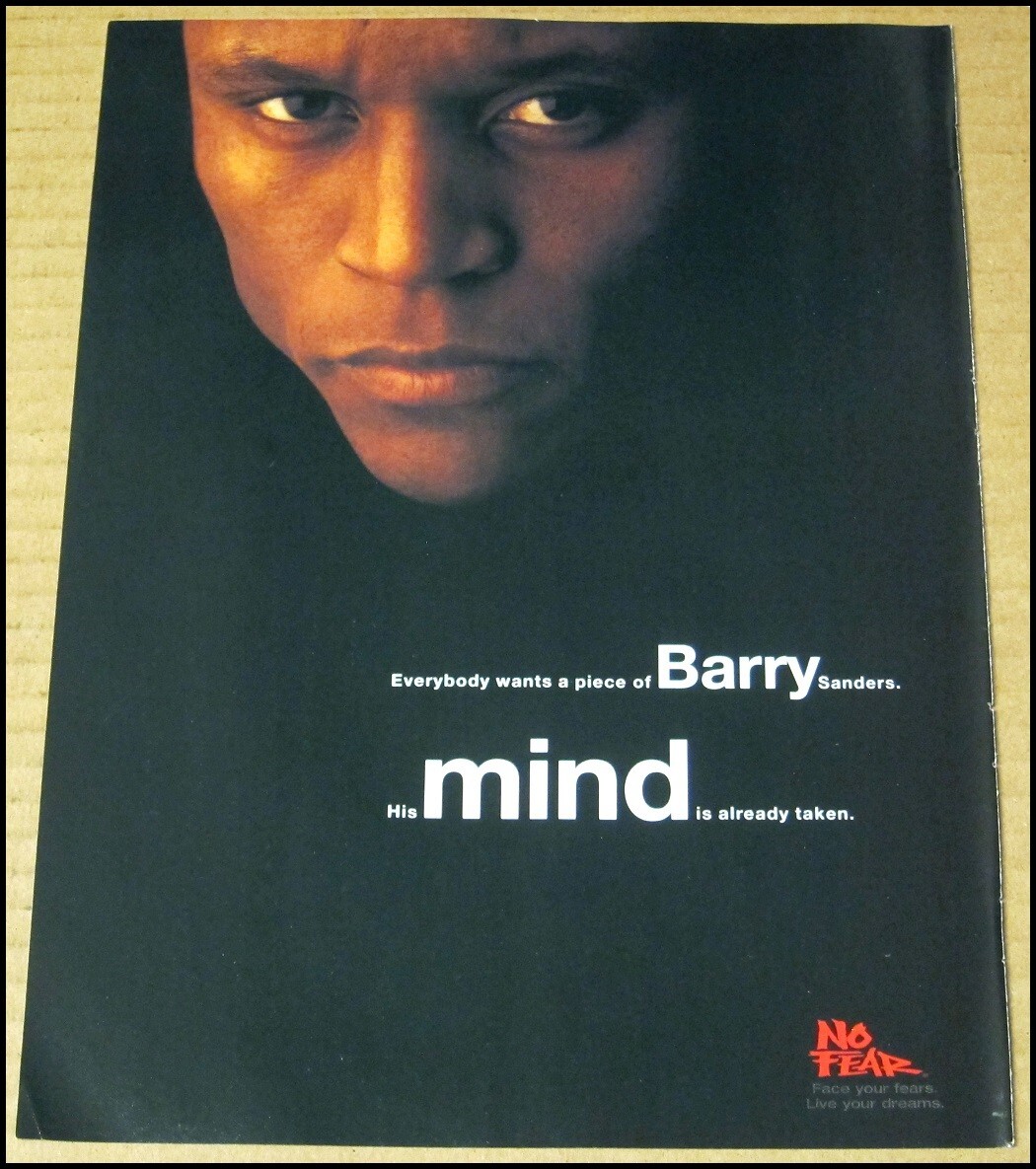 1996 Barry Sanders No Fear Clothing Brand Print Ad Advertisement Detroit Lions