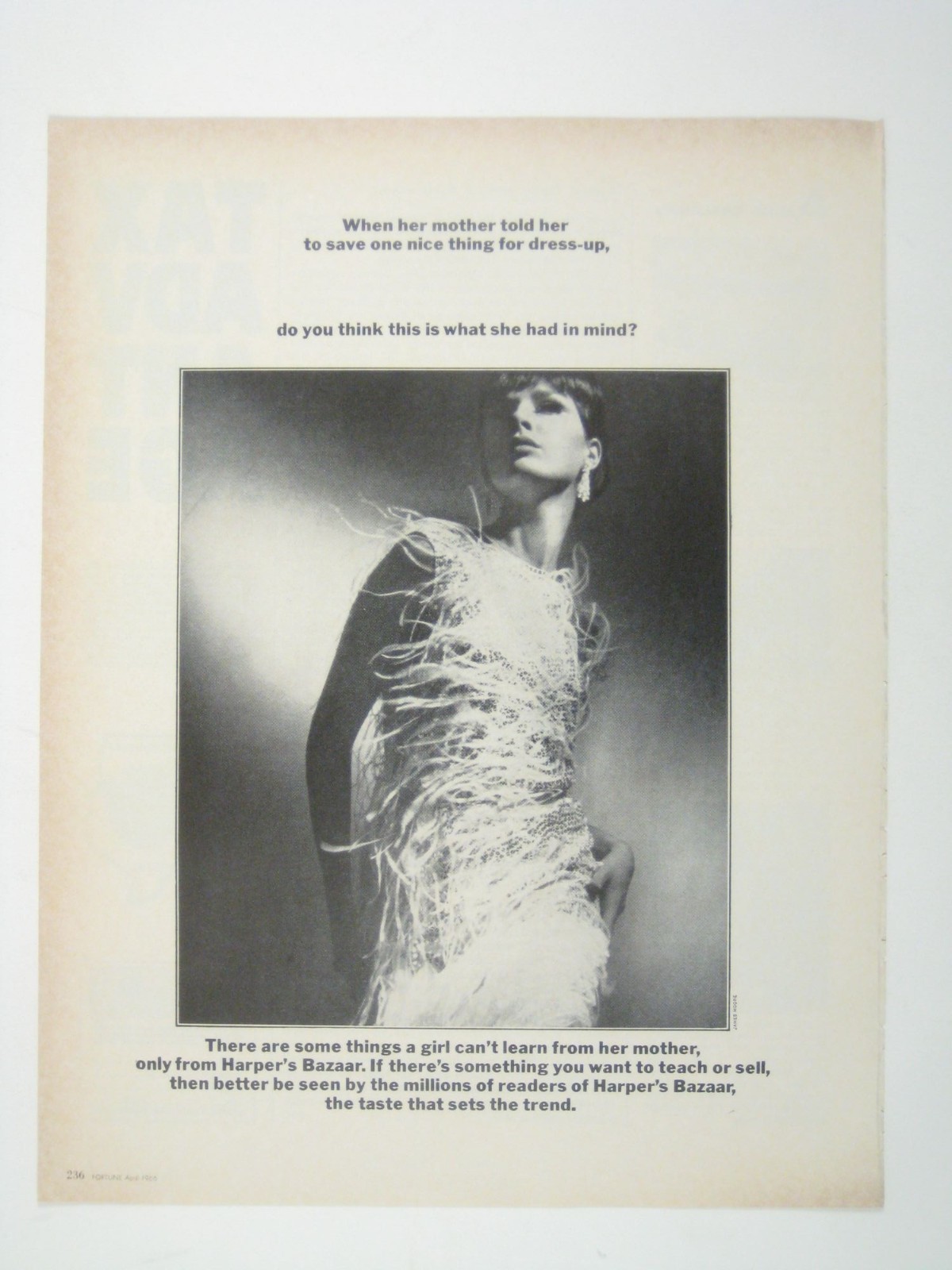 Vintage 1966 Harpers Bazaar Ad Fashion Photography MOD Fringe Dress AD MCM