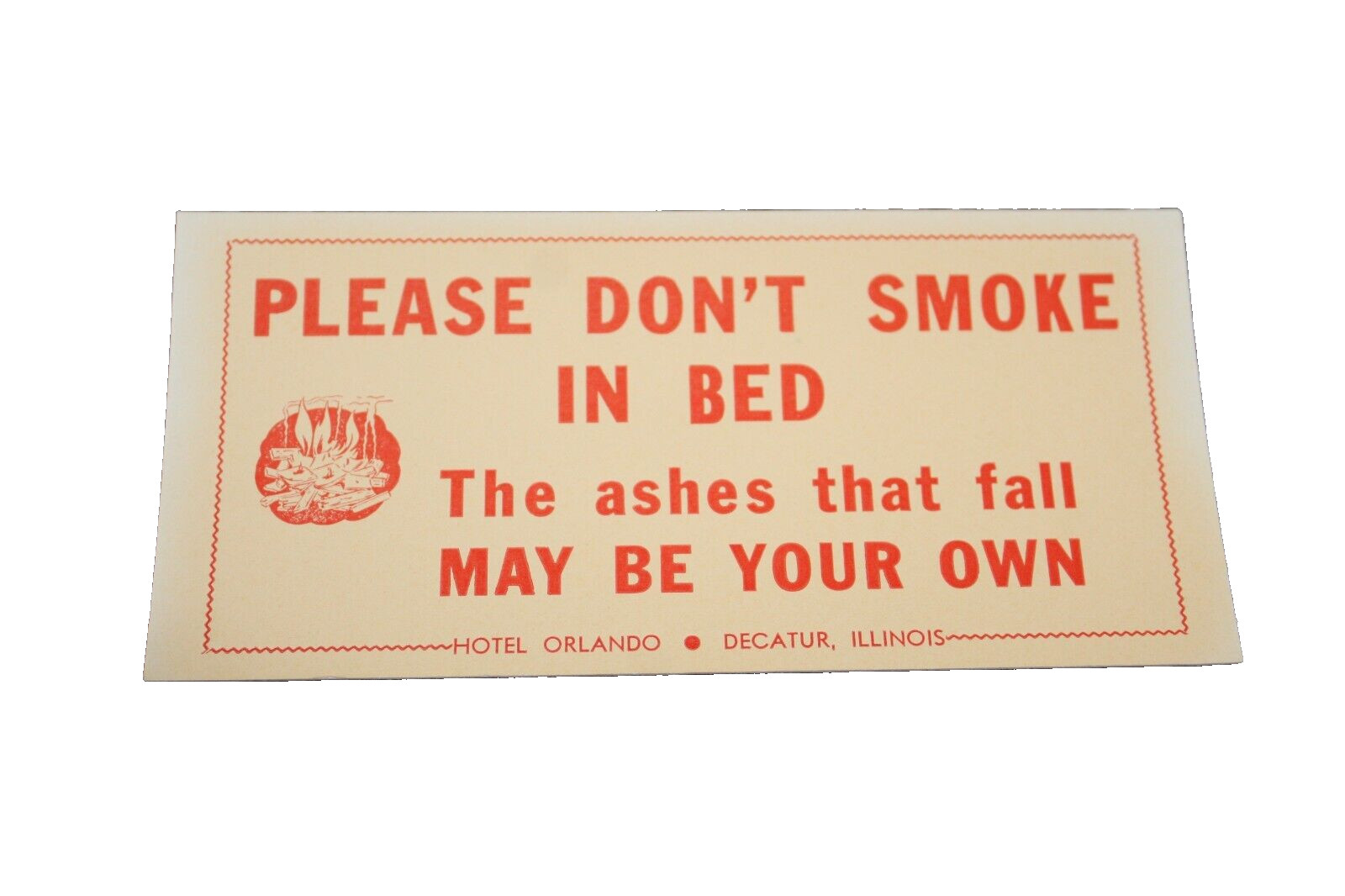 Hotel Orlando Decatur, Illinois Old Room Sign Placard Advertisement Card