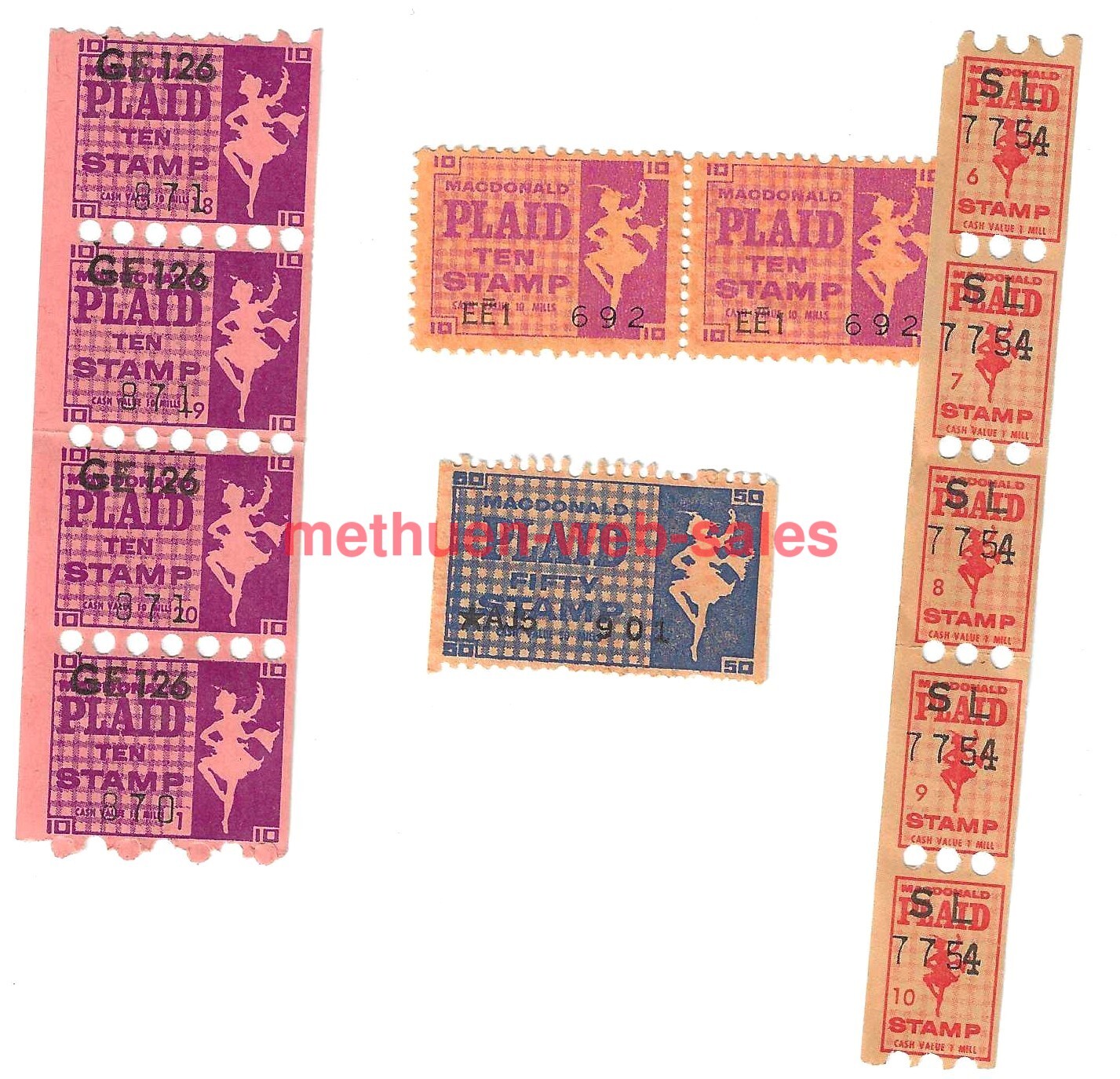 MacDonald Plaid Trading Stamps X 12~1950s~OOP~1’s, 10’s & 50