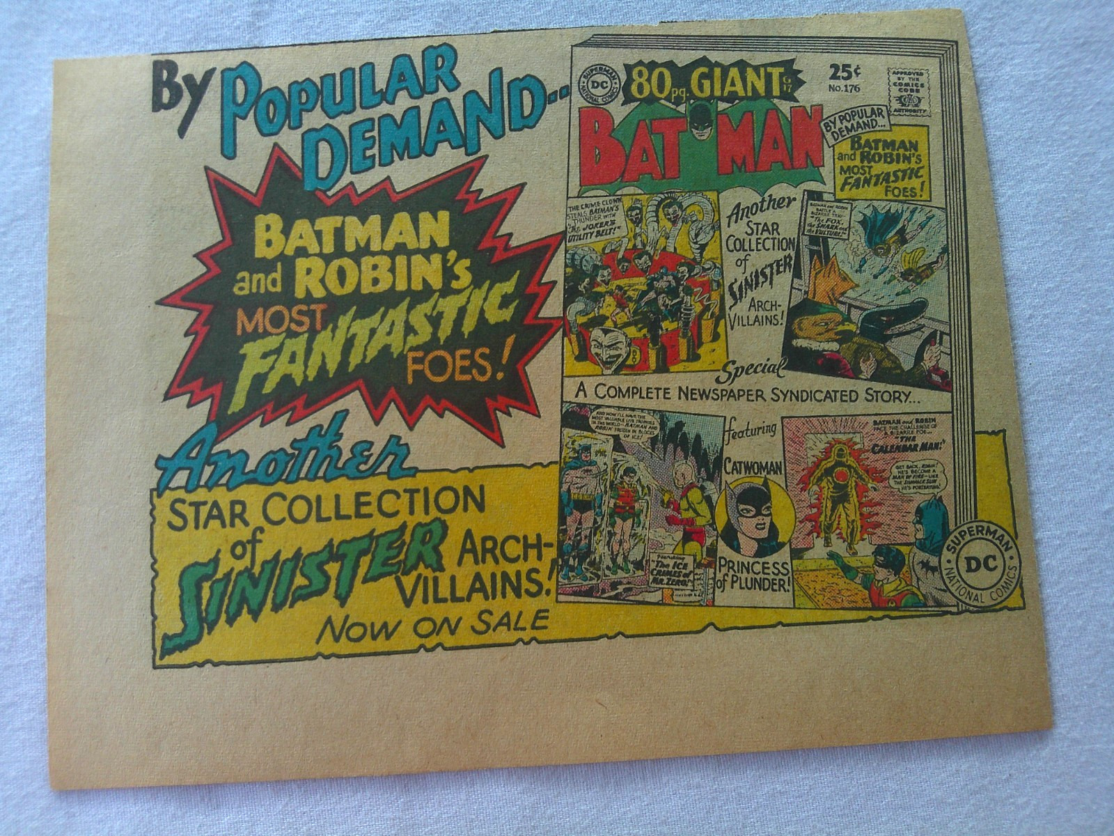 1967 DC Comic Promo Color Ad Batman #176 80 pg. Giant Fantastic Foes!