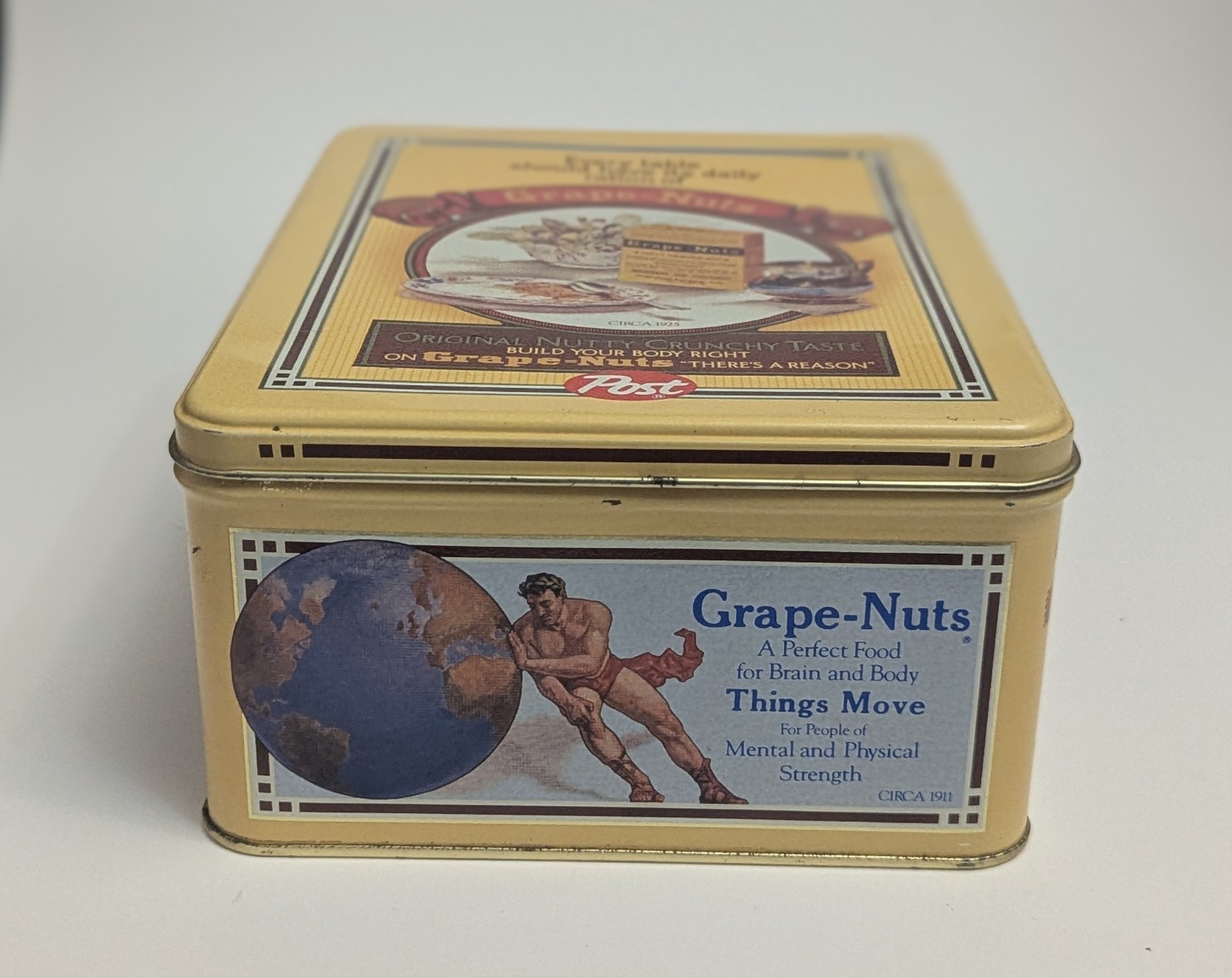 Vintage Post Grape Nuts 1910 to 1920 Advertising on 1980 Tin