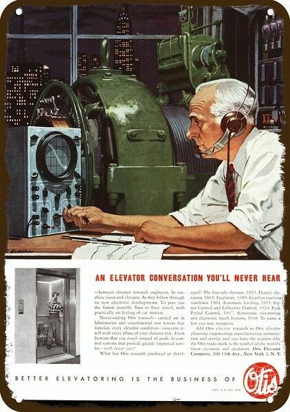 1951 OTIS ELEVATOR Company Engineer Vintage-Look DECORATIVE REPLICA METAL SIGN