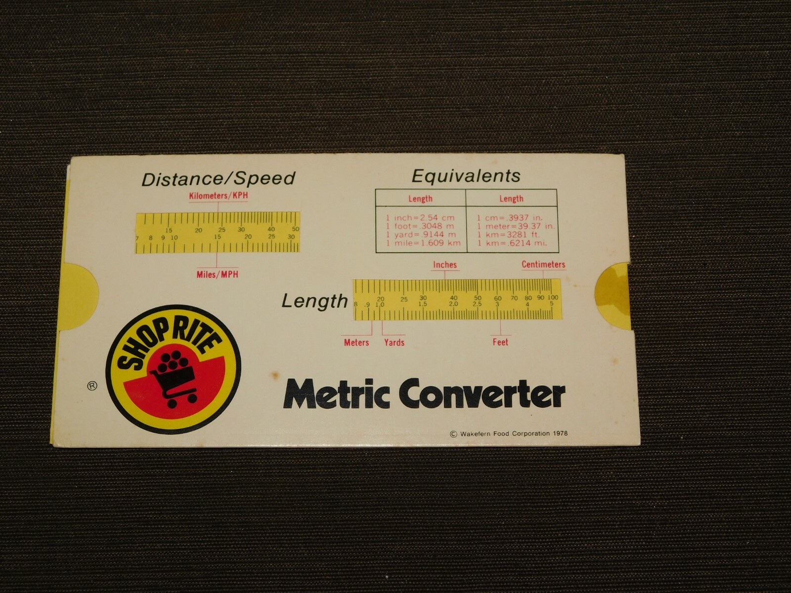 VINTAGE 1978 6″ X 3 1/4″ WAKEFERN FOOD SHOP RITE CARDBOARD METRIC CONVERTER