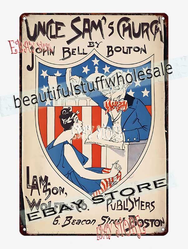 1890s Uncle Sam’s Church Boston Poster Tin Sign auto shop decor