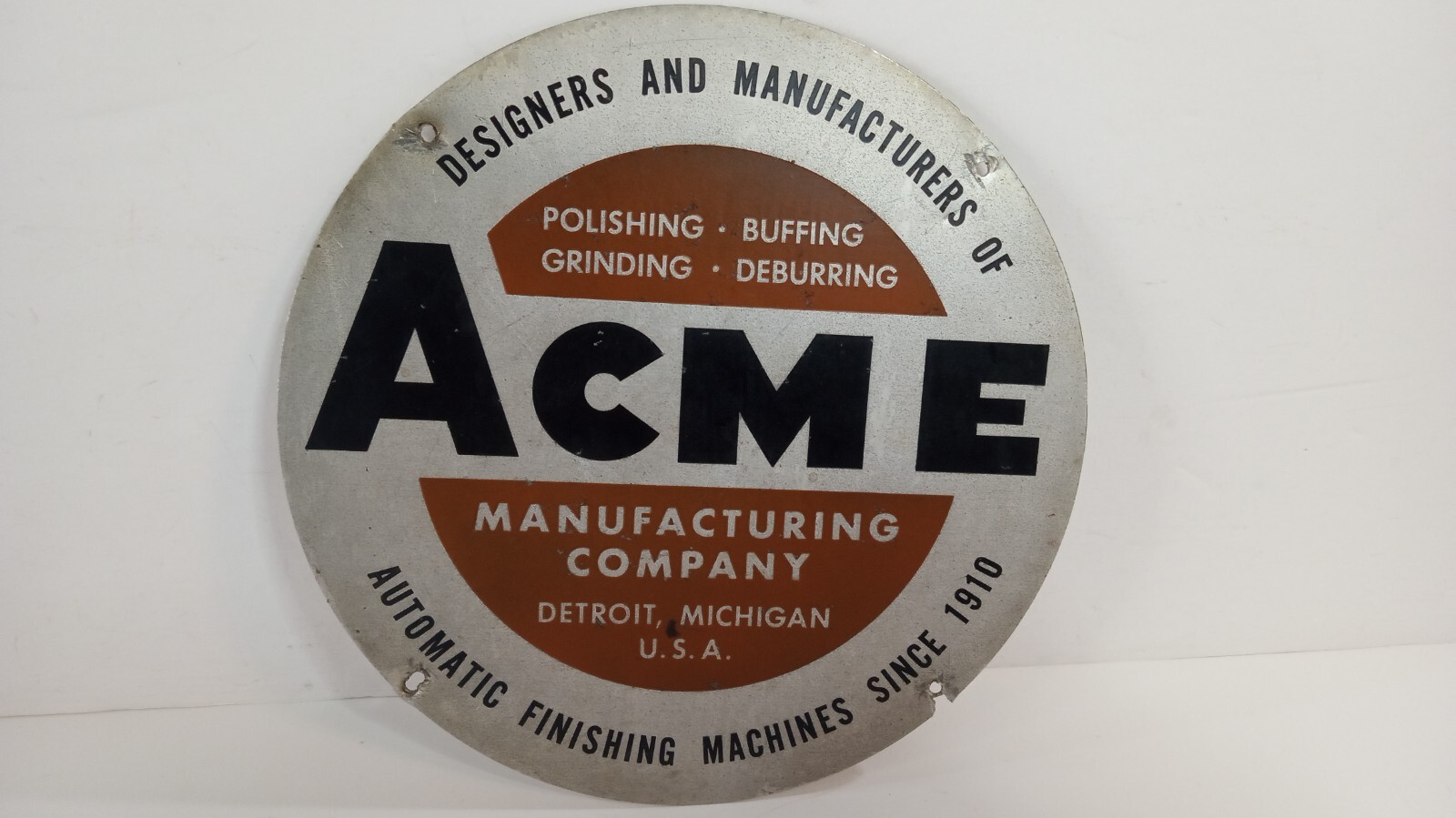 RARE Vintage ACME MANUFACTURING CO. 8″ Metal Sign Advertising Detroit MI