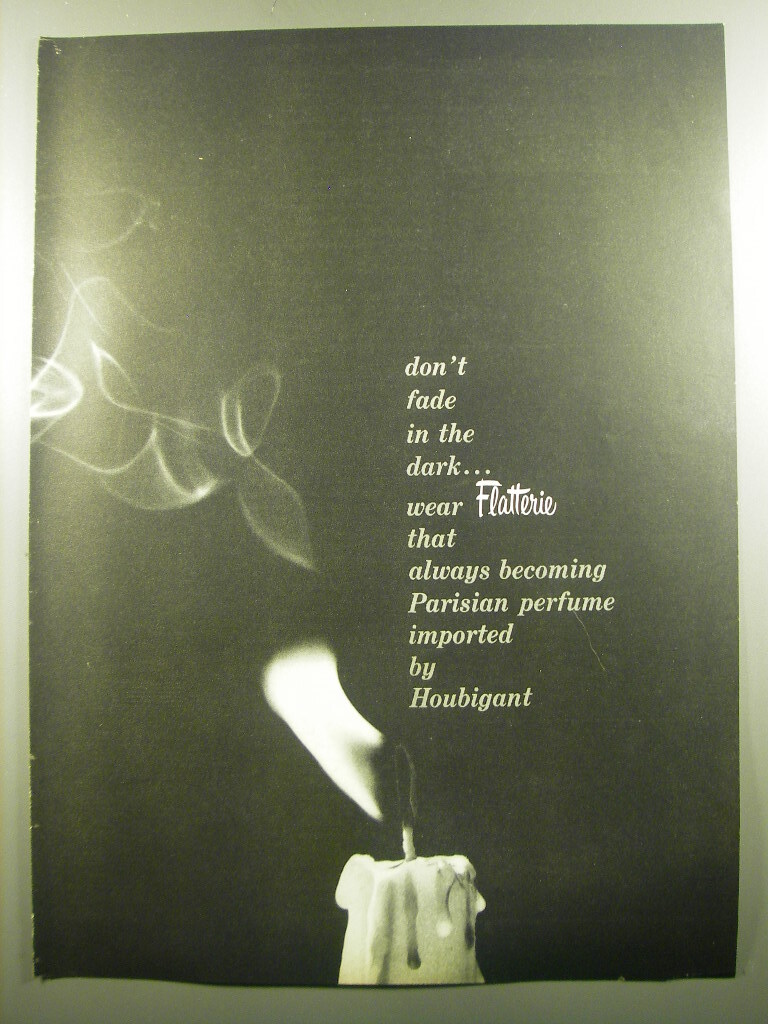 1960 Houbigant Flatterie Perfume Ad – Don’t fade in the dark