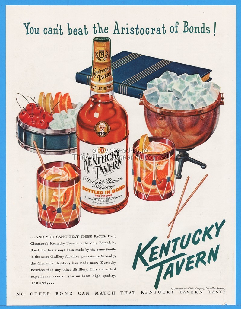 1949 Kentucky Tavern Bourbon Whiskey Whisky Drum Set Sticks Art Ad