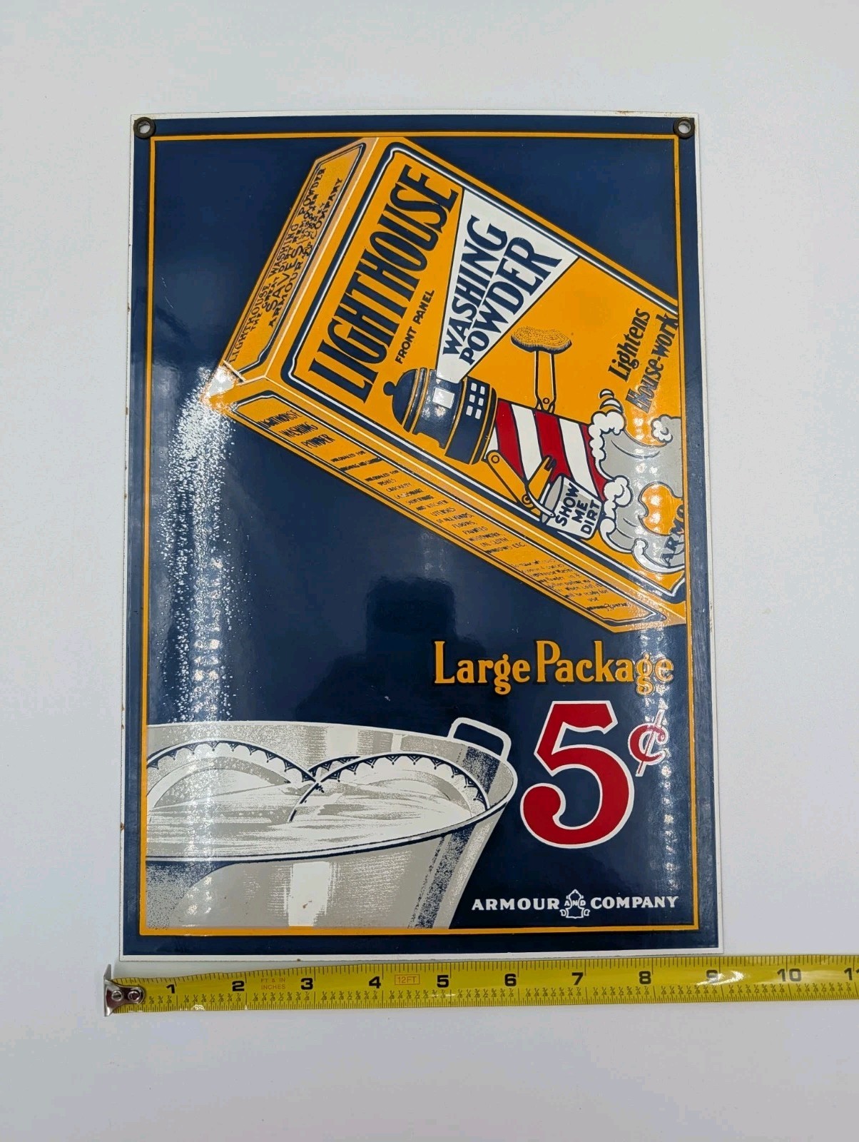 Vintage Ande Rooney LIGHTHOUSE WASHING POWDER Porcelain Metal Sign
