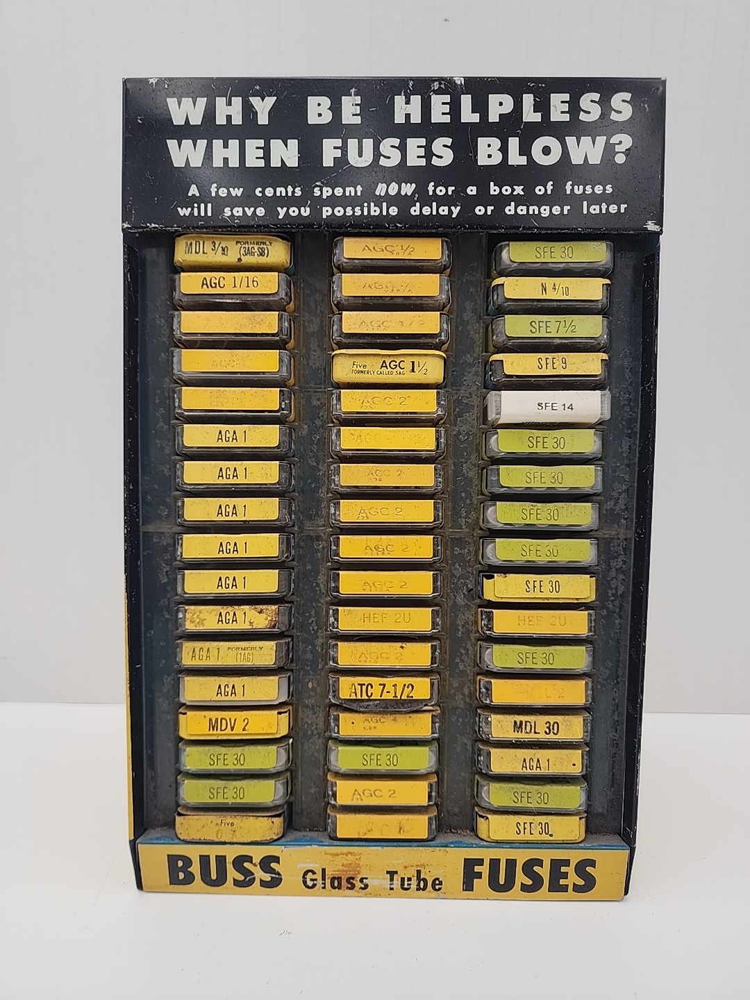 Vintage Buss Counter Countertop Fuse Display Holder With Fuses