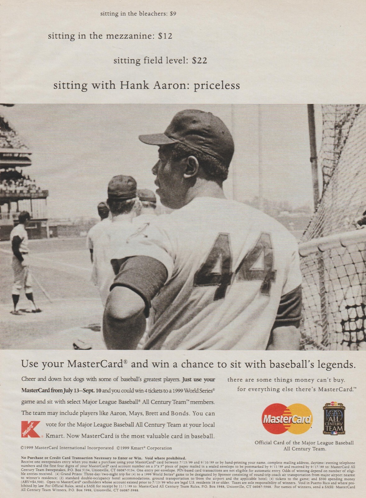 1999 MasterCard – “Sitting With Hank Aaron: Priceless”- Legend – Print Ad Photo