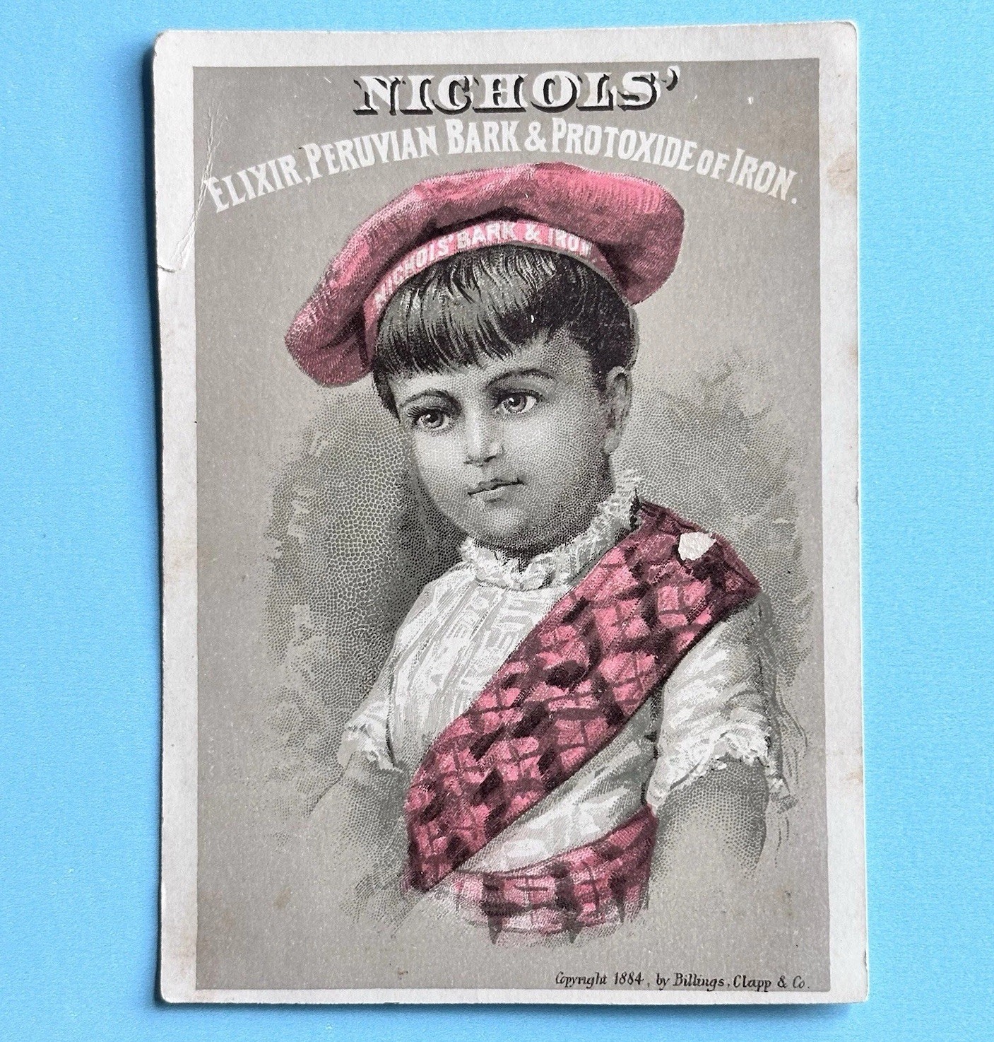 Nichols Bark & Iron Elixer Billings Clapp & Co. Antique Remedy Cure Trade Card