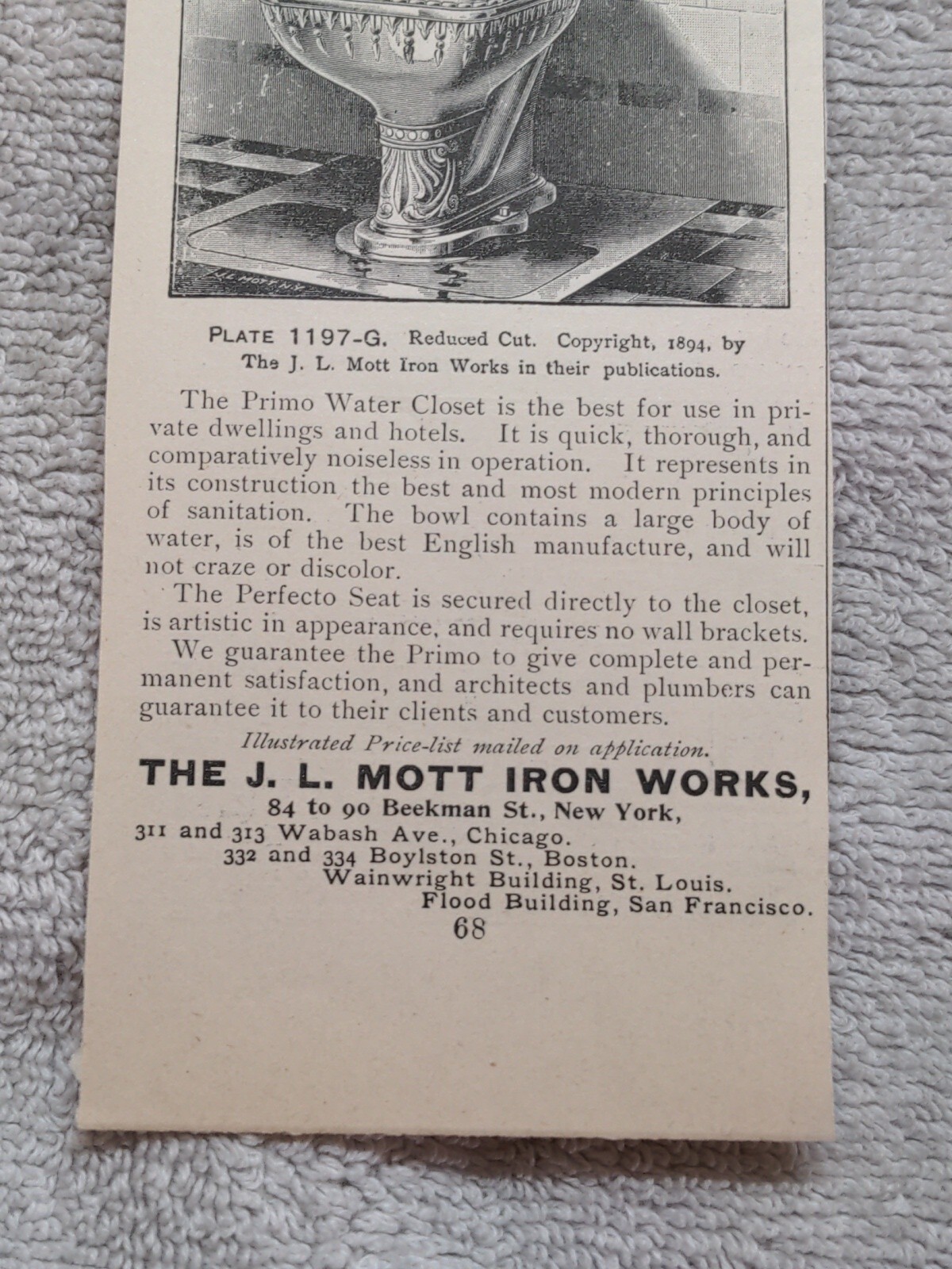 JL Mott Iron Works Toilet Commode Victorian Print Ad 1894 1890s