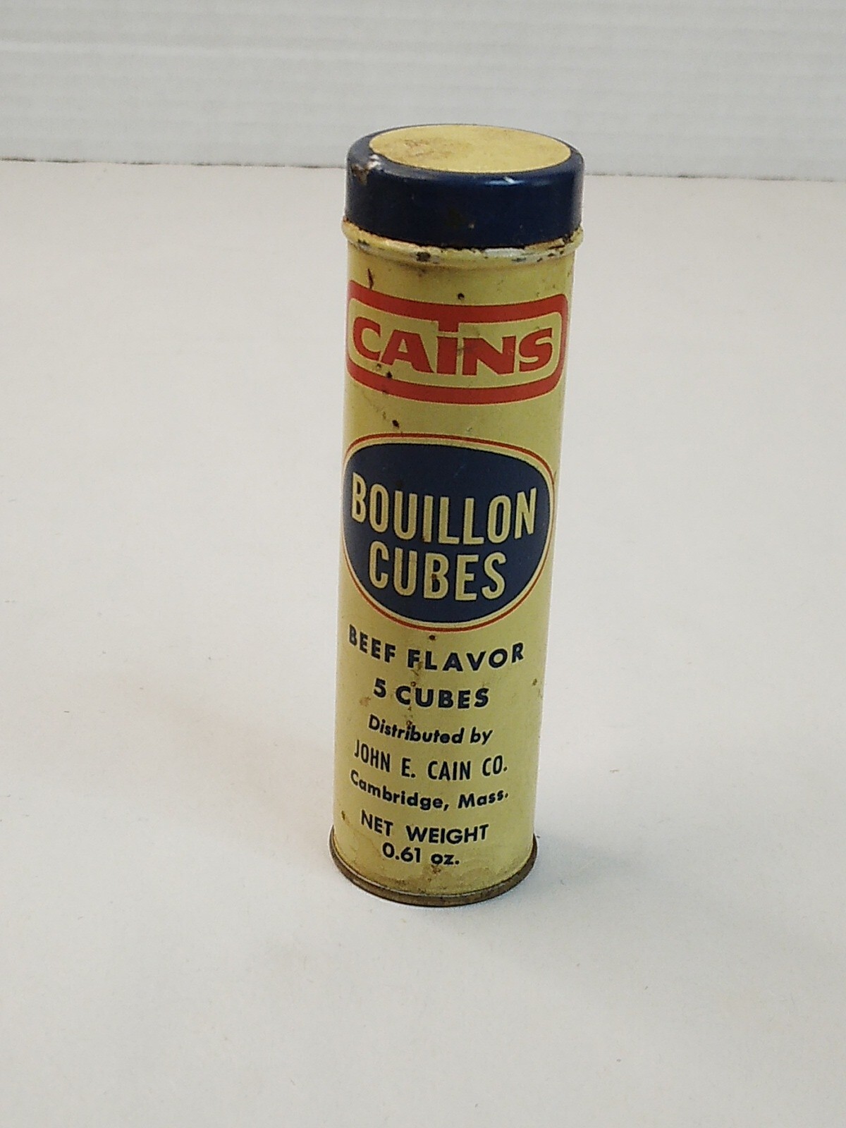 Vintage Cains Beef Bouillon Cubes Metal Container .61oz Country Kitchen Decor