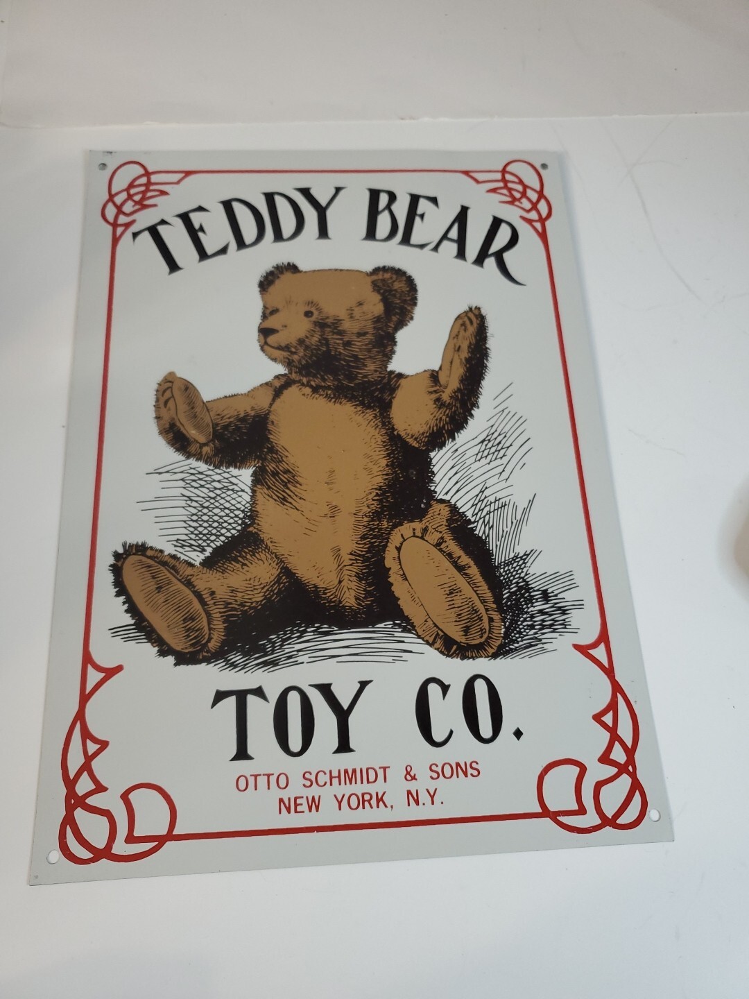 Teddy Bear Toy Co Metal Sign Otto Schmidt & Sons New York NY 14″x10″ Tin Sign