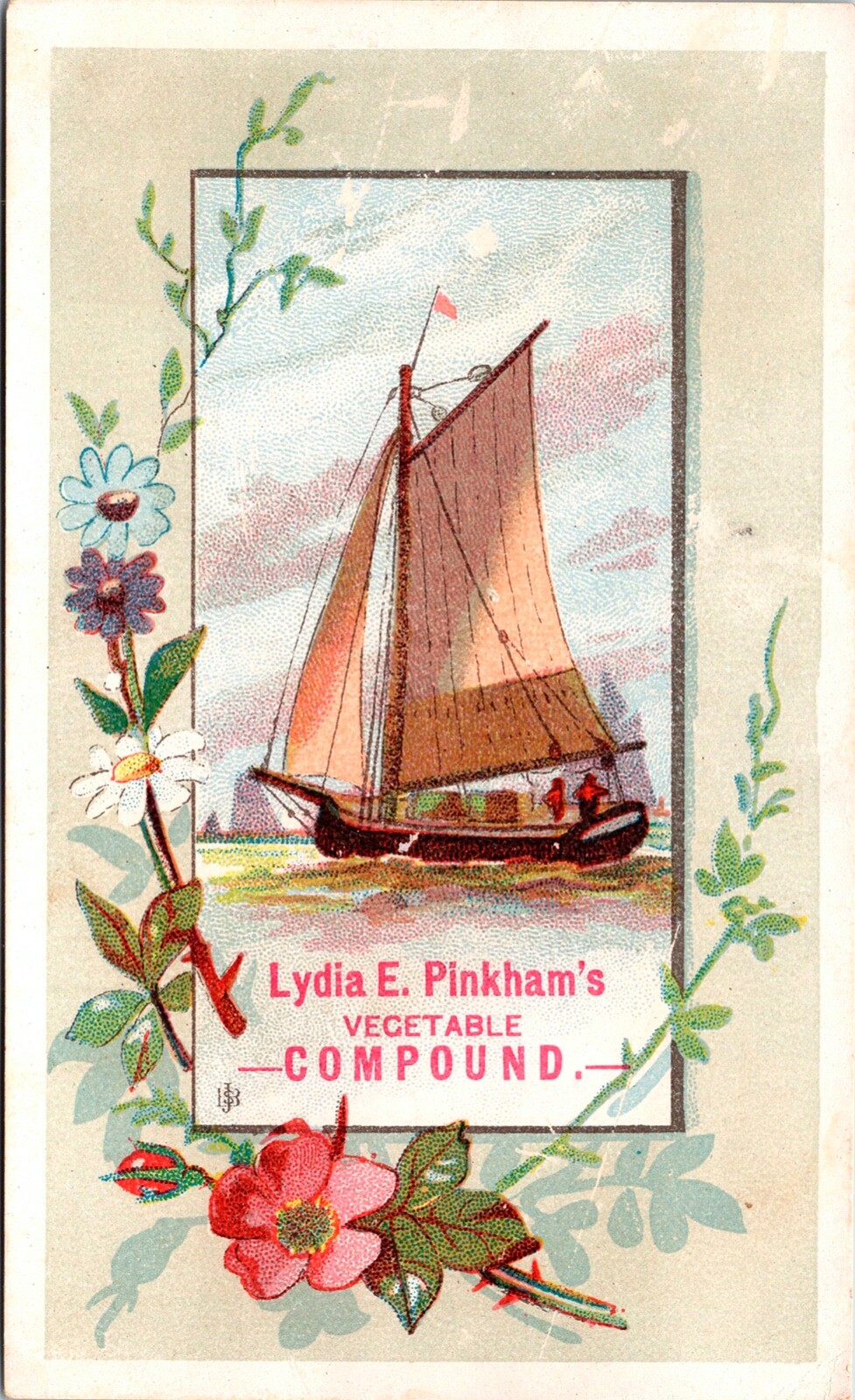 Vintage Lydia Pinkham’s Vegetable Compound Quack Remedy & Sailboat Trade Card