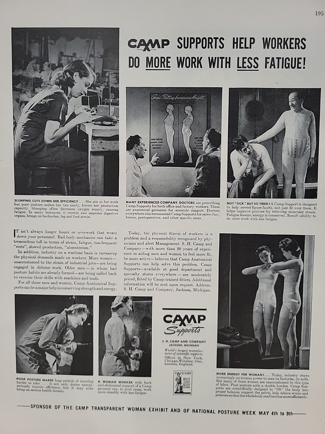 1942 S,H. Camp Supports Fortune WW2 Print Ad Q2 Fitness Underwear War Homefront