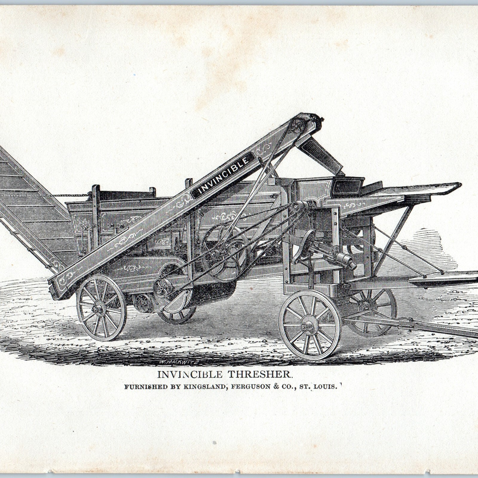 c1870s St Louis, MO Invincible Thresher Engraving Advertising 9.5″ Implement 5Q