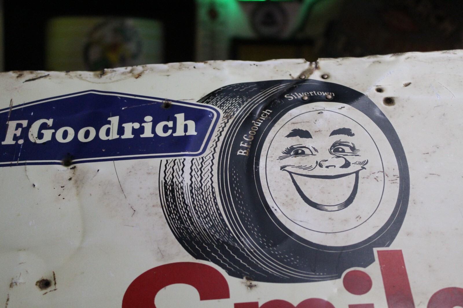 SCARCE 1960s B.F. GOODRICH SMILEAGE TIRE DEALER DISPLAY SIGN SERVICE PARTS SHOP