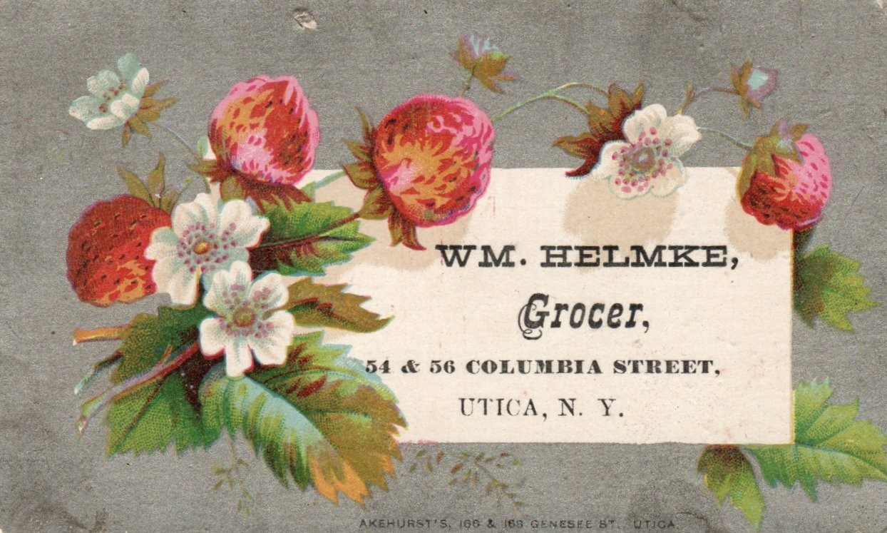 WM. Helmke Grocer Victorian Trade Card-utica, N. Y. Strawberries