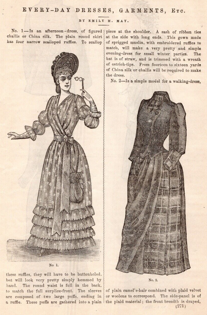 1889~Victorian Lady~Opera Glasses~Everyday Garment Fashion~Antique Litho Print