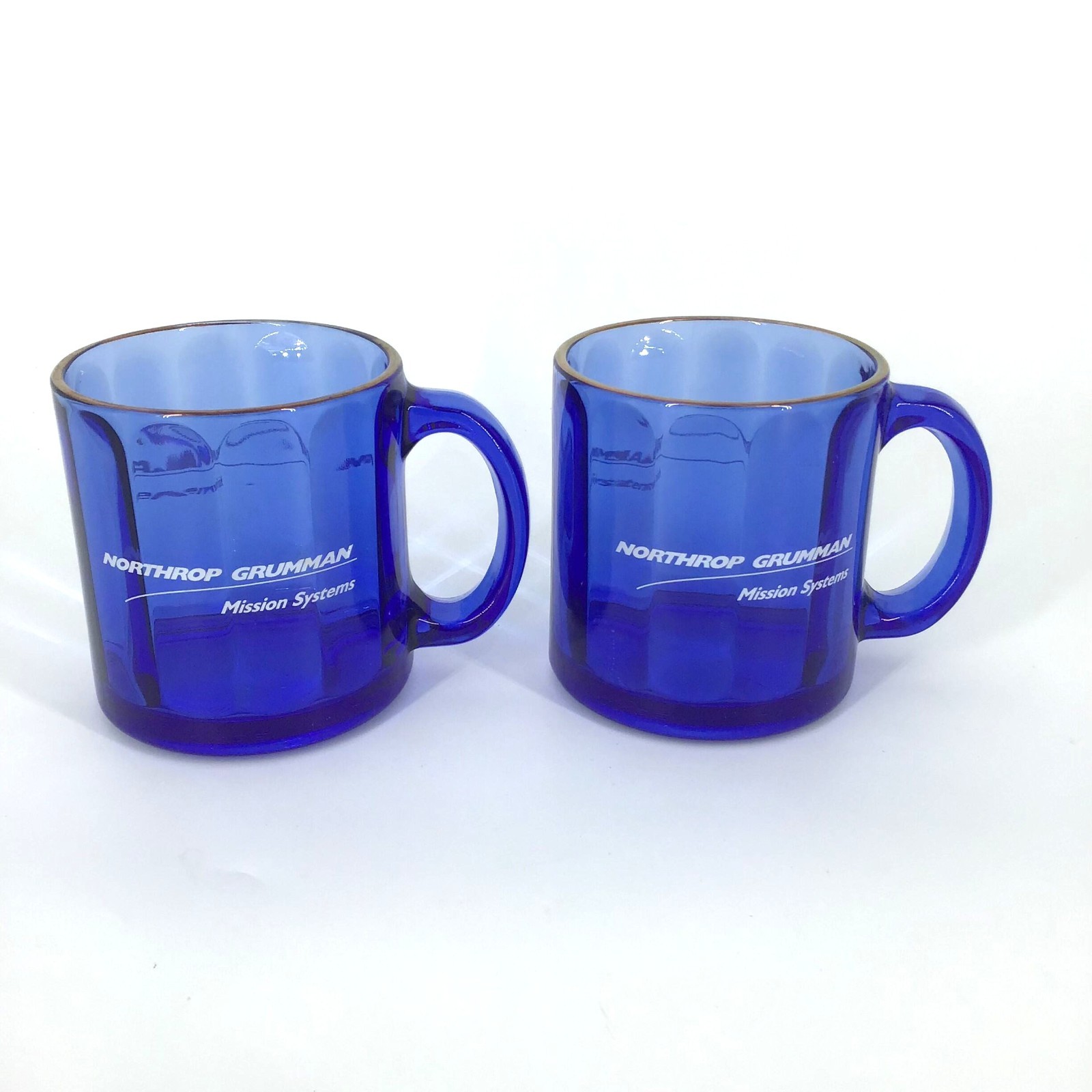 Northrop Grumman Mugs Mission Systems Cobalt Blue Glass Gold Accent Set of 2