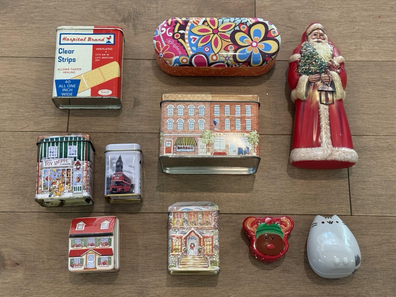Miniature TINS Vintage Tin Metal Trinket Box Santa Cottage Elite Brighton Lot