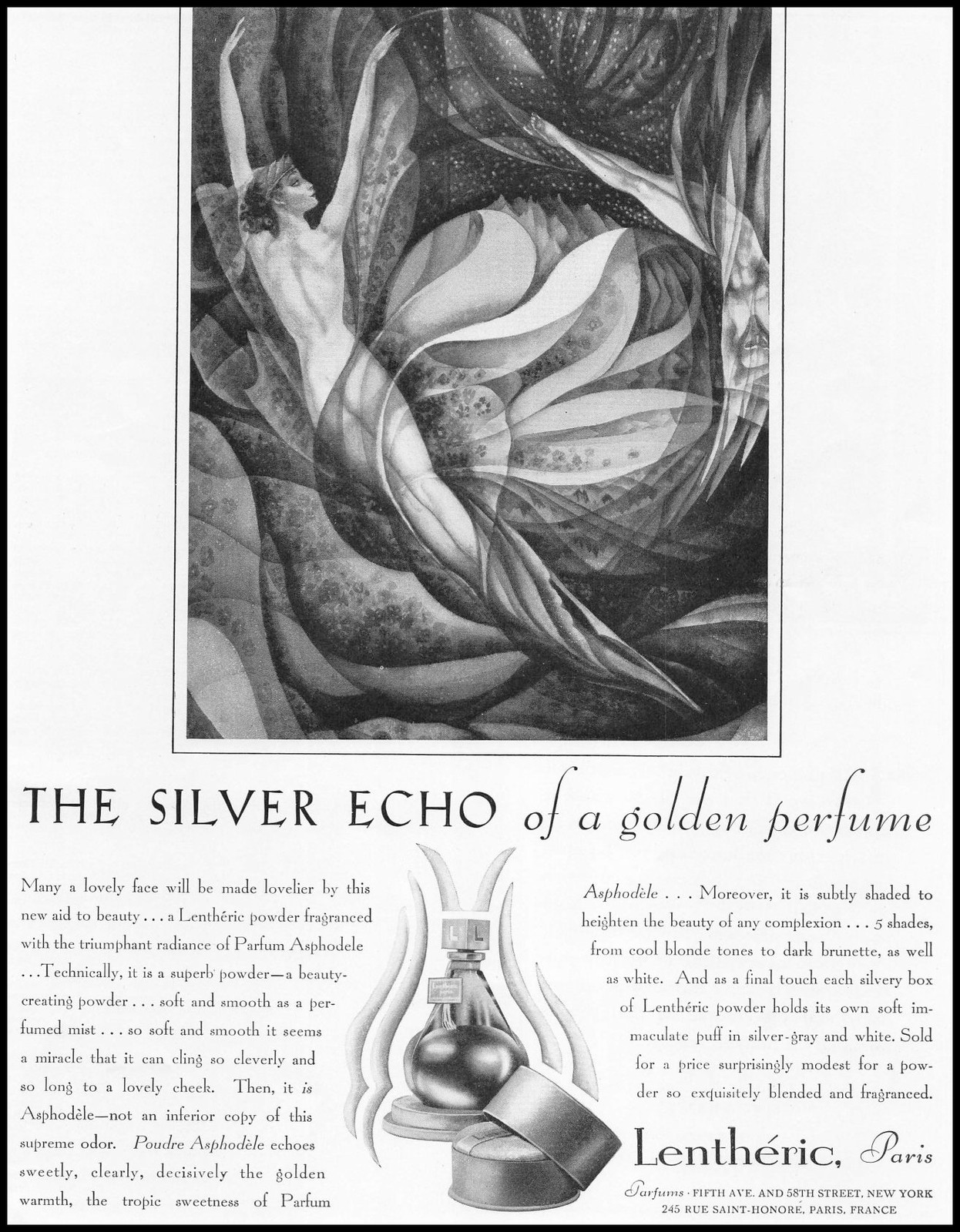 1929 Lentheric Paris Parfum Poudre Asphodele Parfum Art Nouveau Vintage Print Ad
