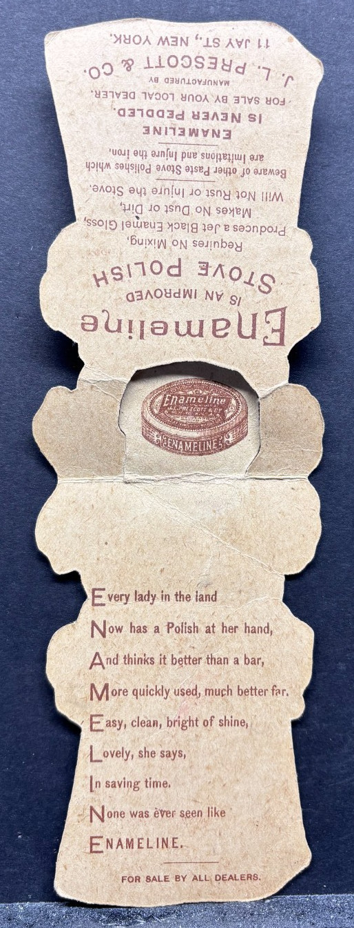 Victorian Fold Open Doll with Pansy Flower Trade Card – Enameline Stove Polish