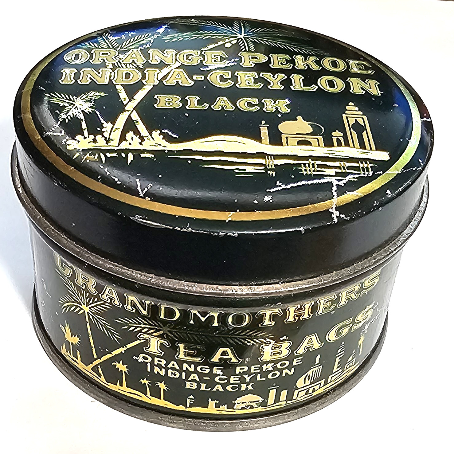 Vintage 1930 A&P Grandmother’s Tea Tin Orange Pekoe India Ceylon Advertising