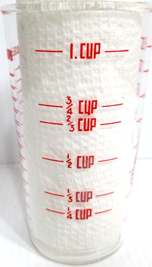 Vintage V-Stores Values Quality Checked Advertising Measuring Glass 8 oz. 4 3/4″
