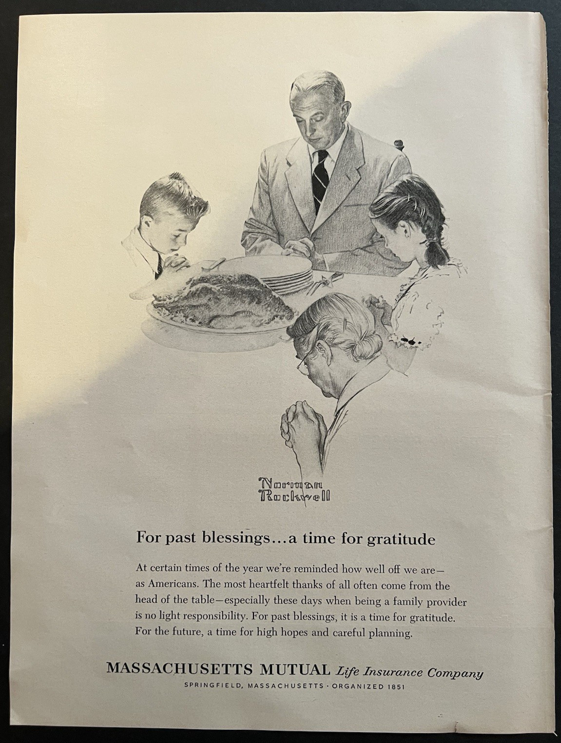 tg 1963 AD MA Mutual Life Insurance Co. Norman Rockwell, Thanksgiving, Holiday