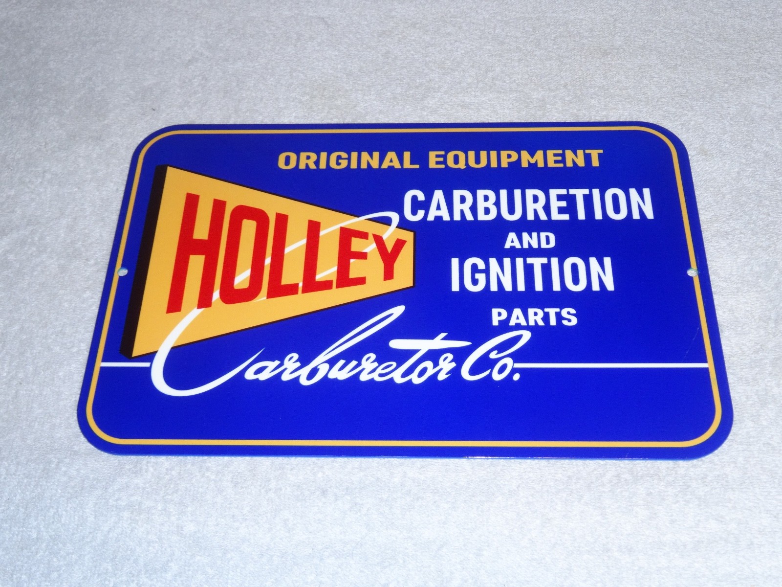 VINTAGE HOLLEY CARBURETOR CAR & TRUCK IGNITION PARTS 12″ METAL GASOLINE OIL SIGN
