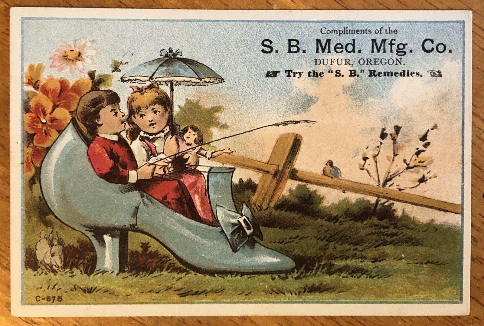 1870-1890’s S.B. Mfg. Co. Fifer, Oregon 2 Children In A Shoe – Remedies